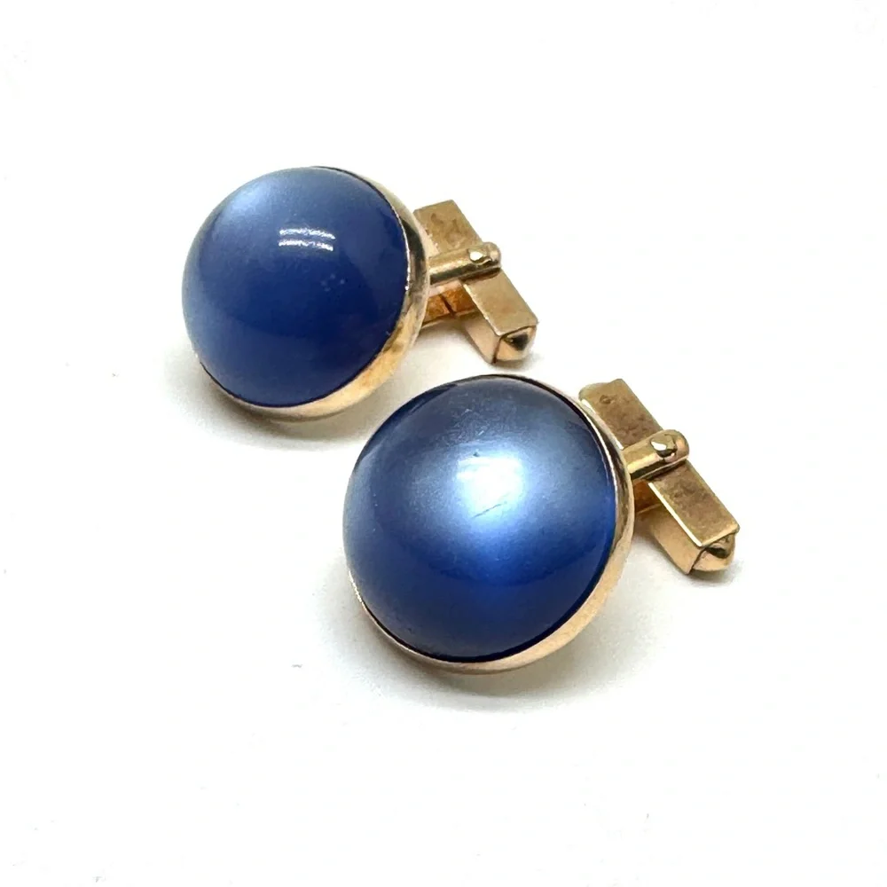 SWANK Vintage Blue Moonglow Lucite Dome Cuff Links in Goldtone